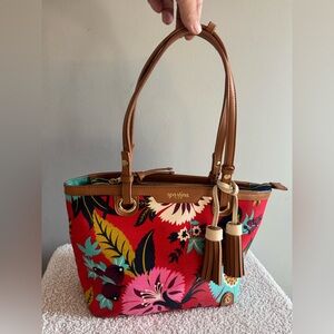 Spartina 449 red floral handbag - like new